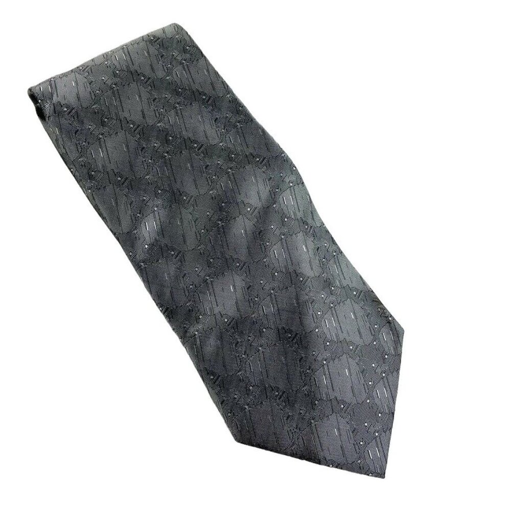 Mens Silk Necktie Laurant Benon Paris 58 in  Diagonal Pattern Silver